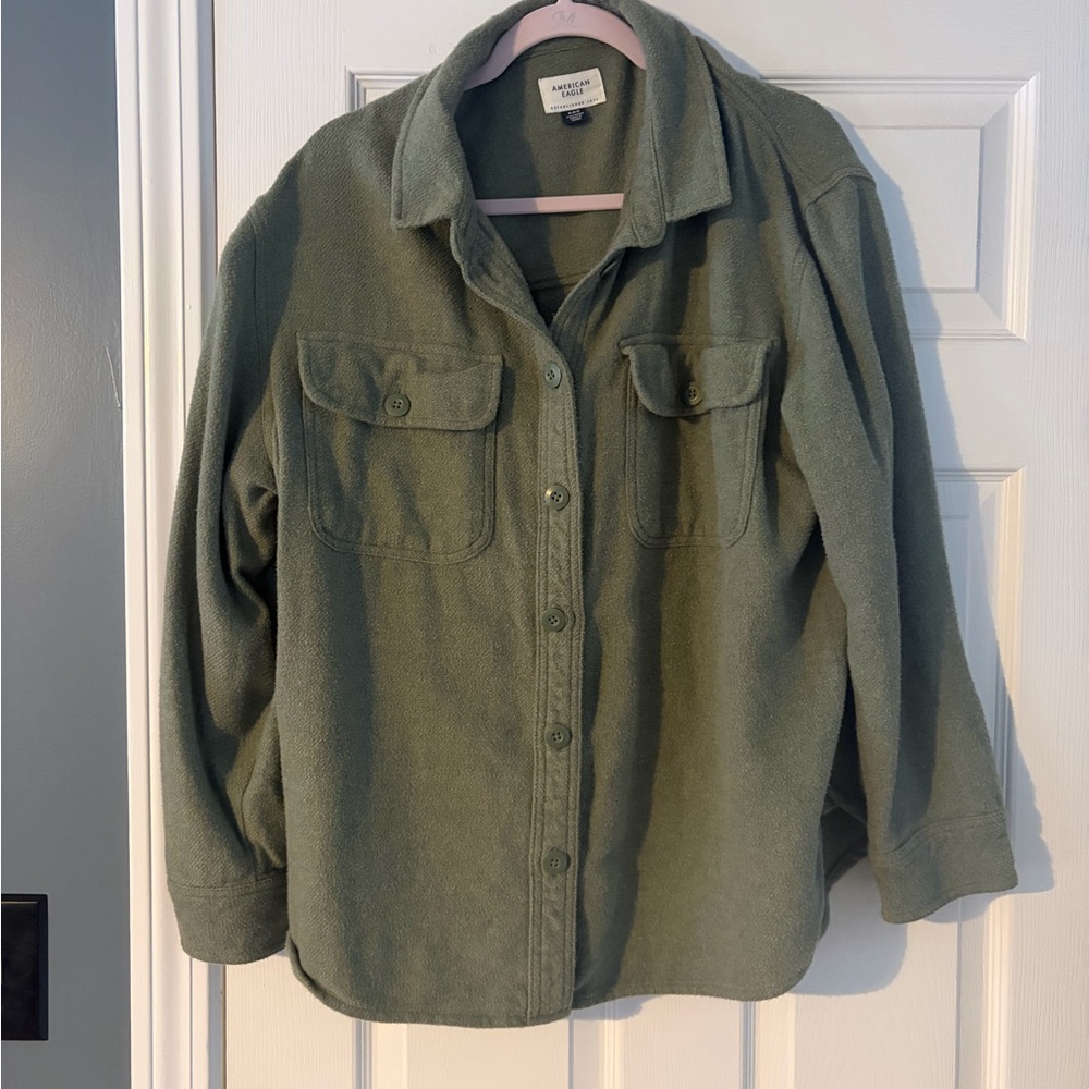 AE Oversized Green Button-Up Shirt Jacket
